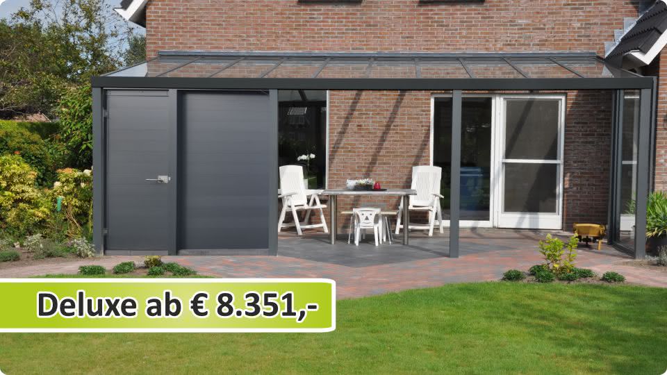 Terrassen&uuml;berdachung Anbau aus Aluminium Glasdach und Schuppen