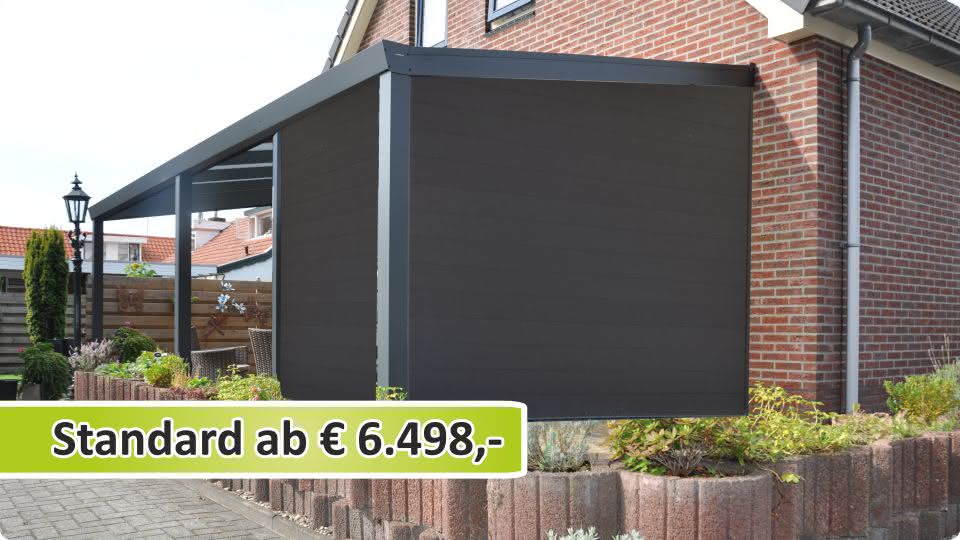 Terrassen&uuml;berdachung Anbau aus Aluminium und mit Schuppen