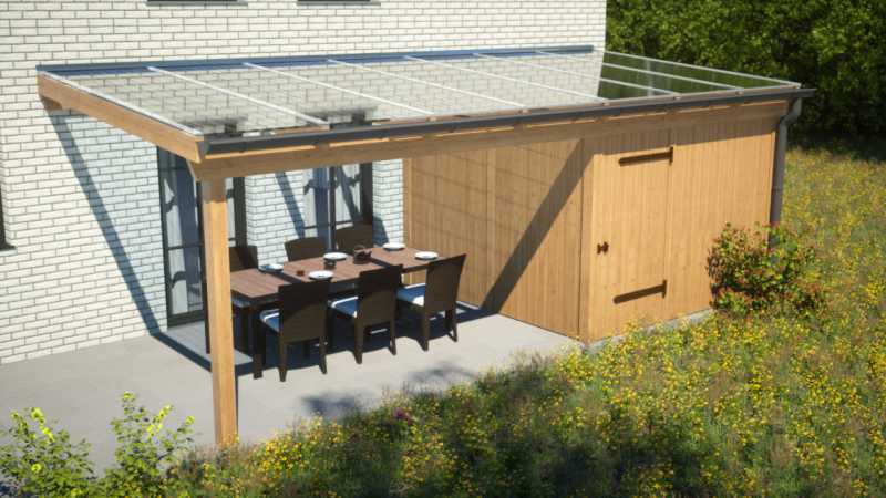 Konfigurator Anbau Terrassendächer aus Leimholz mit Abstellraum Konfigurator Anbau Terrassendächer aus Leimholz mit Abstellraum